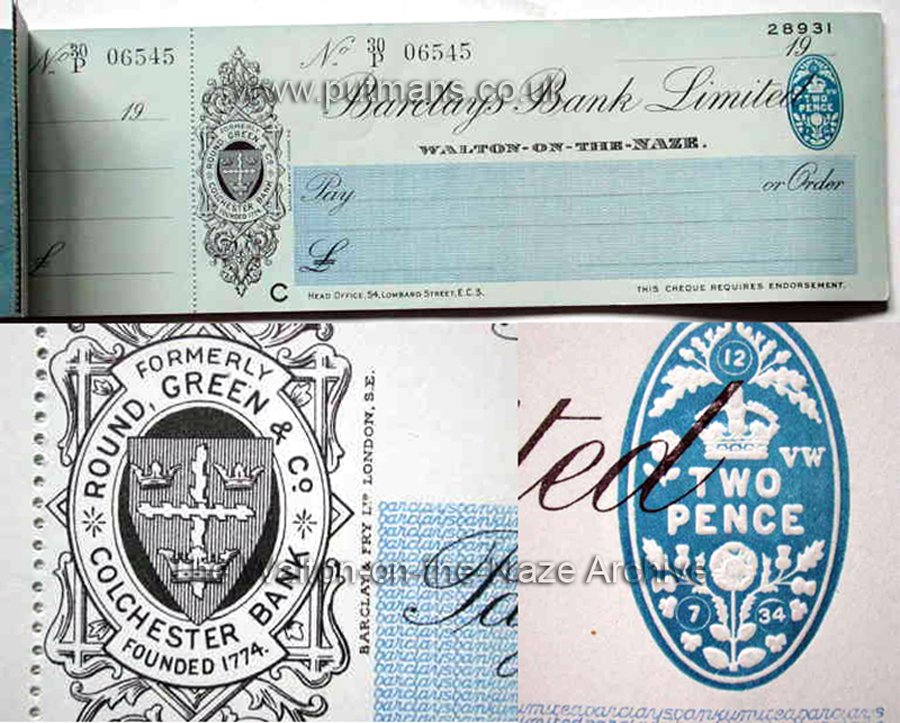Ref 1651 Barclays Bank cheque 1934