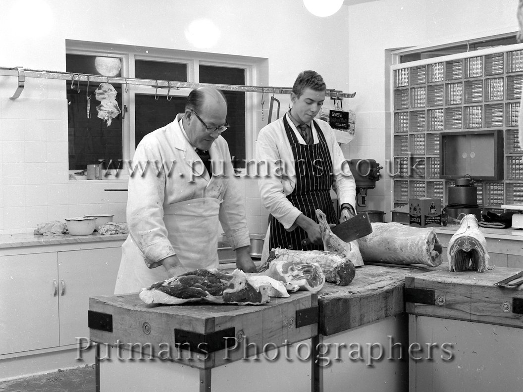 Ref 1220 Bob Fairbrother & Terry Tyler in Harris Butchers shop